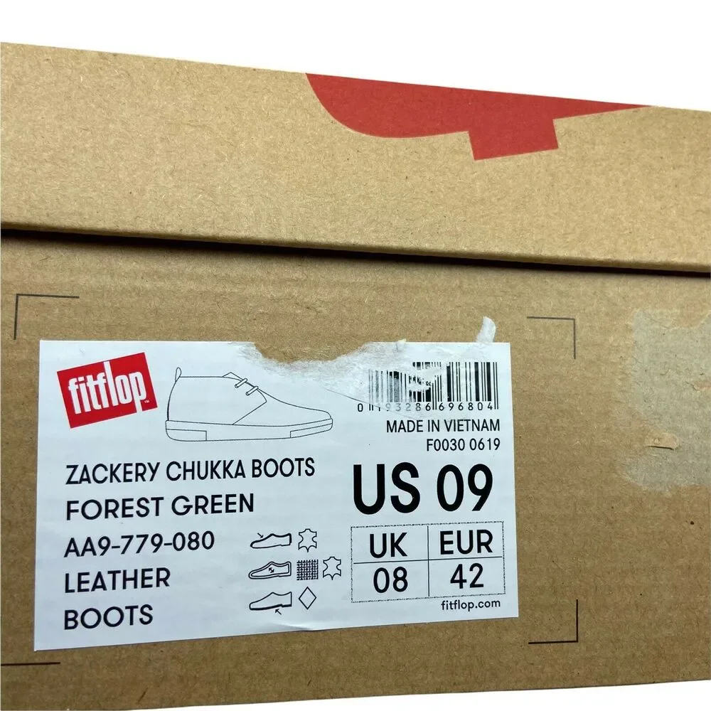 Fitflop Chukka Boots Men's size 9 Zackery AA9-779 Forest Green Leather Lace Up